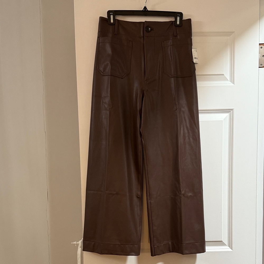 Maeve Anthropologie Dark Brown Wide Leg Pleather Pants